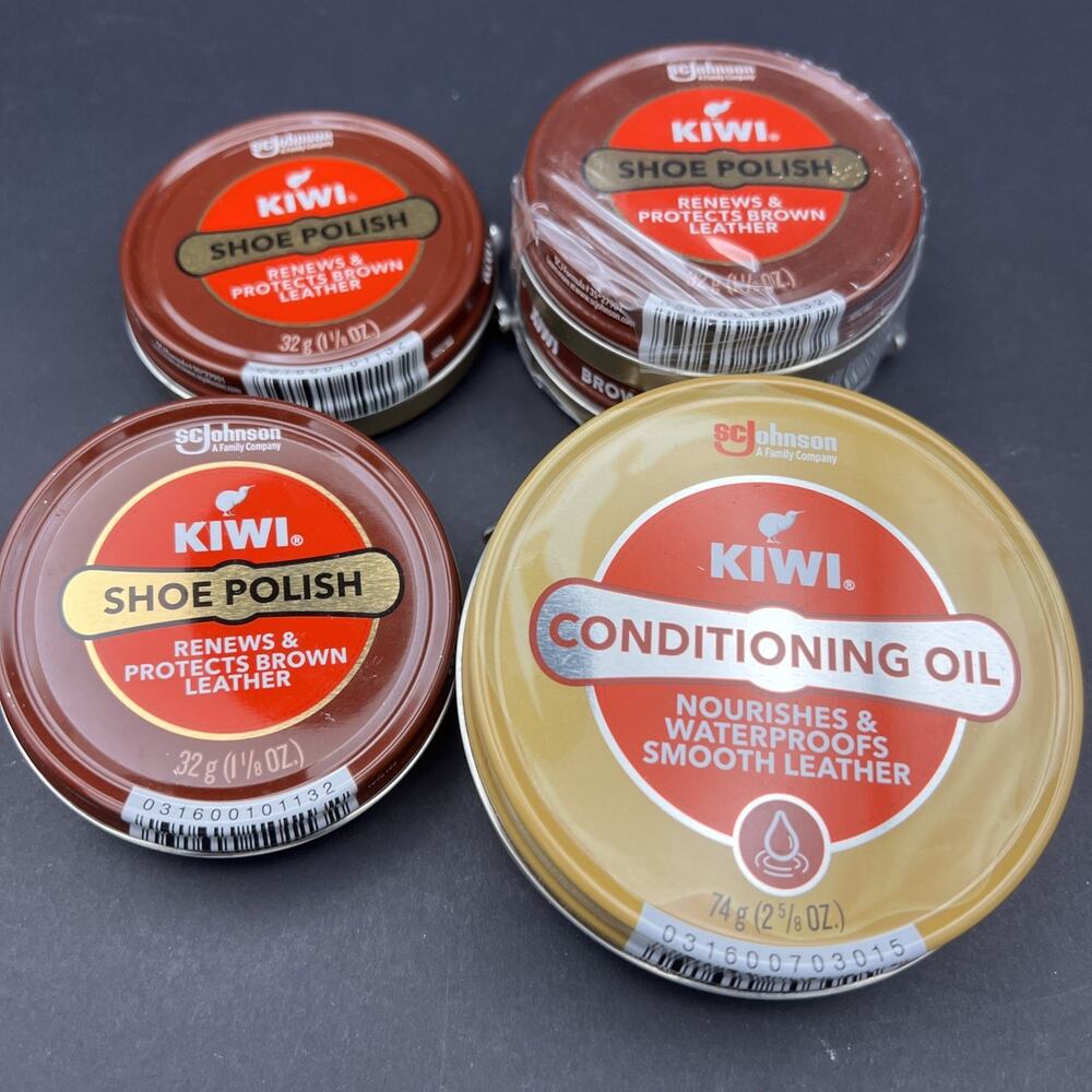 (4) Kiwi BROWN Shoe Polish Leather Care 32g 1.125oz & Conditioning Oil 74g